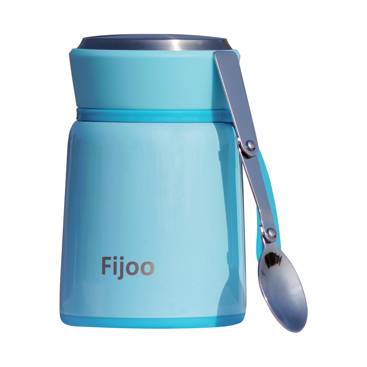 Fijoo 16oz Stainless Steel Thermos Food Jar + Folding Spoon (Blue) - Fijoo