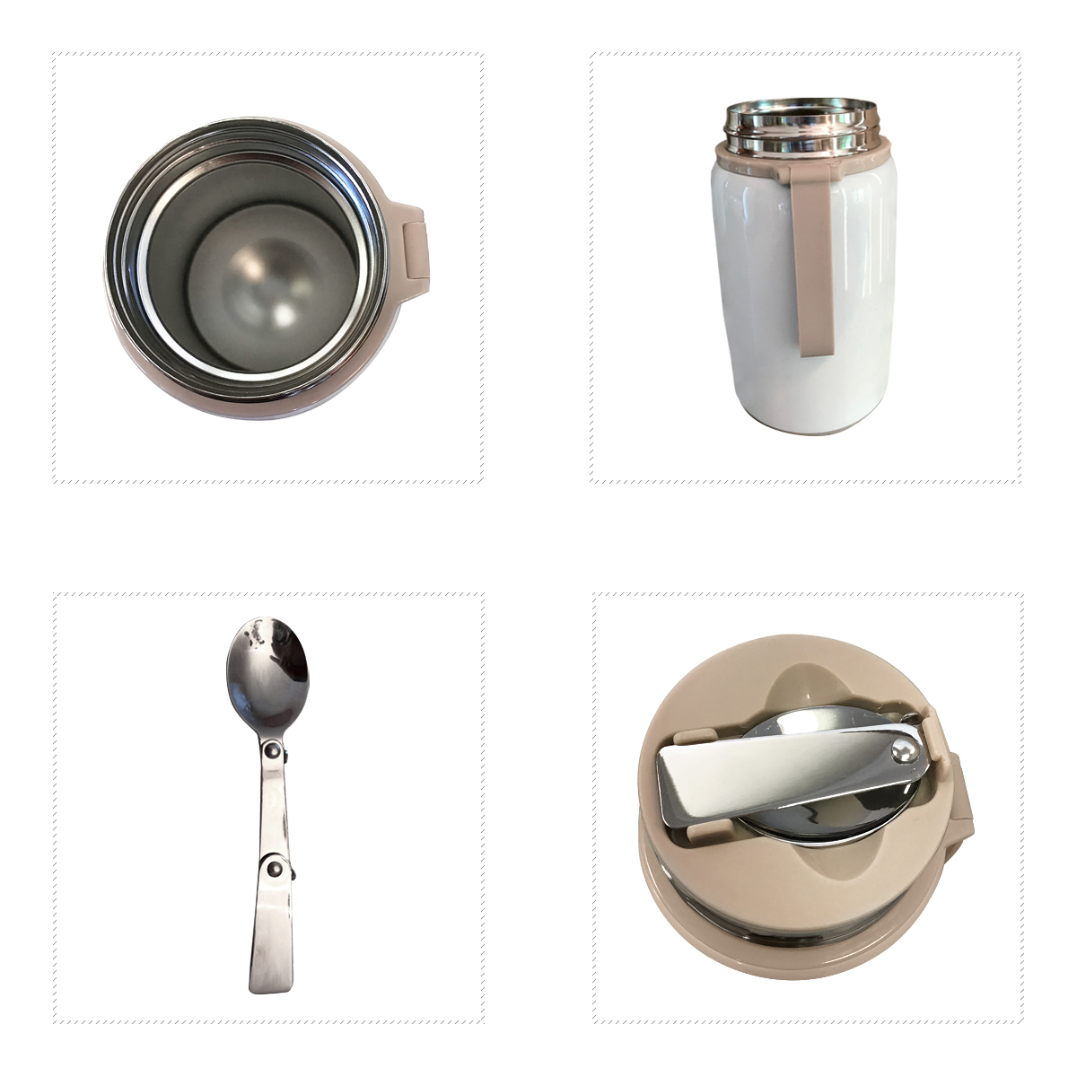 Fijoo 16oz Stainless Steel Thermos Food Jar + Folding Spoon (White) - Fijoo