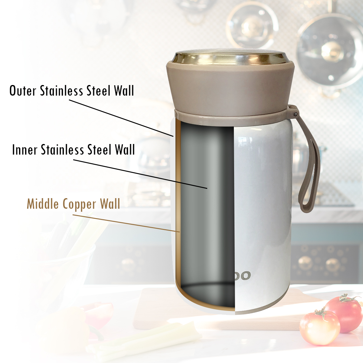 Fijoo 27oz Stainless Steel Thermos Food Jar + Folding Spoon (White